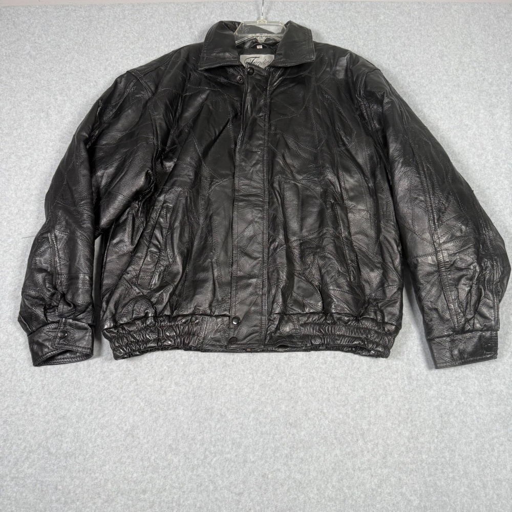 Vintage 90s Frondini Fashions Mens Black Leather Patchwork Bomber Jacket Large